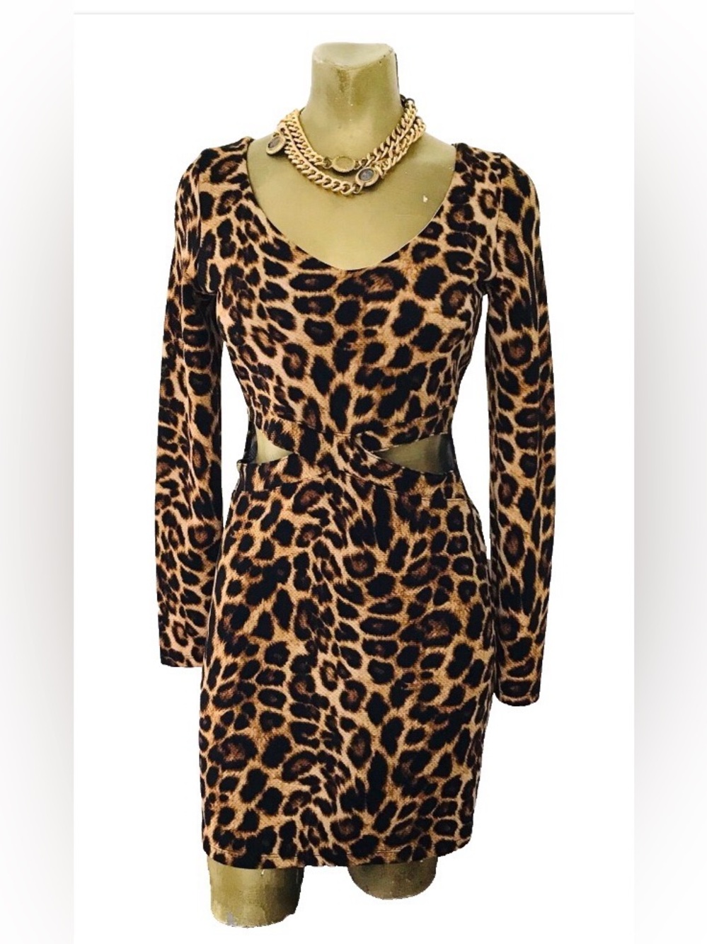 Top Chic LEOPARD Print CUT OUT Waist DRESS Medium